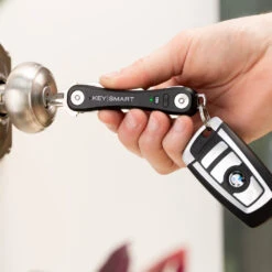 KeySmart Pro Compact Key Holder With Tile Smart Location -Multifunctional Tool Store KS411 KeySmart Pro In Use in Door