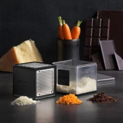 Microplane Cube Grater 14 Microplane Cube Grater -Multifunctional Tool Store MP34002 Microplane Cube Grater Black with Grated Foods